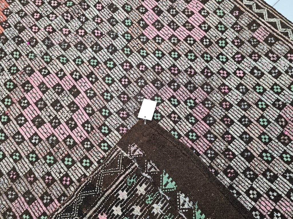 Handmade Wool Checkered Rug: 6x10.75 ft Vintage Eclectic Carpet