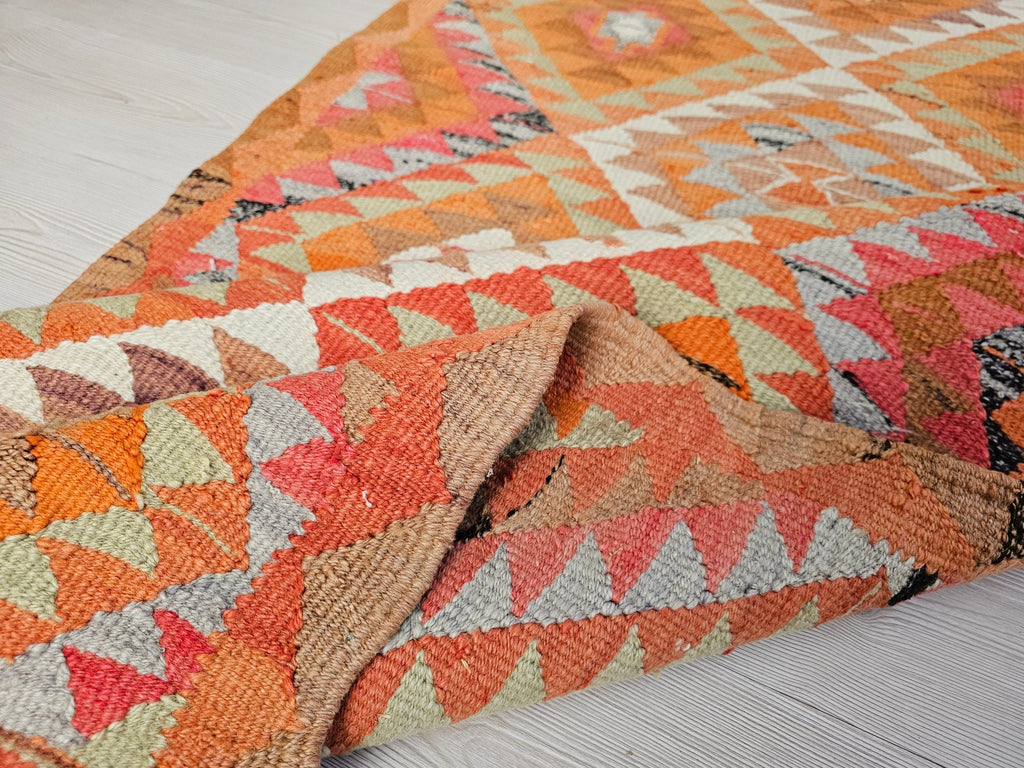 3x9 Turkish Runner: Hand Knotted Wool Oushak Runner Rug - Pastel Color Muted Runner rug - Geometric Coastal Decor (3x9 ft)