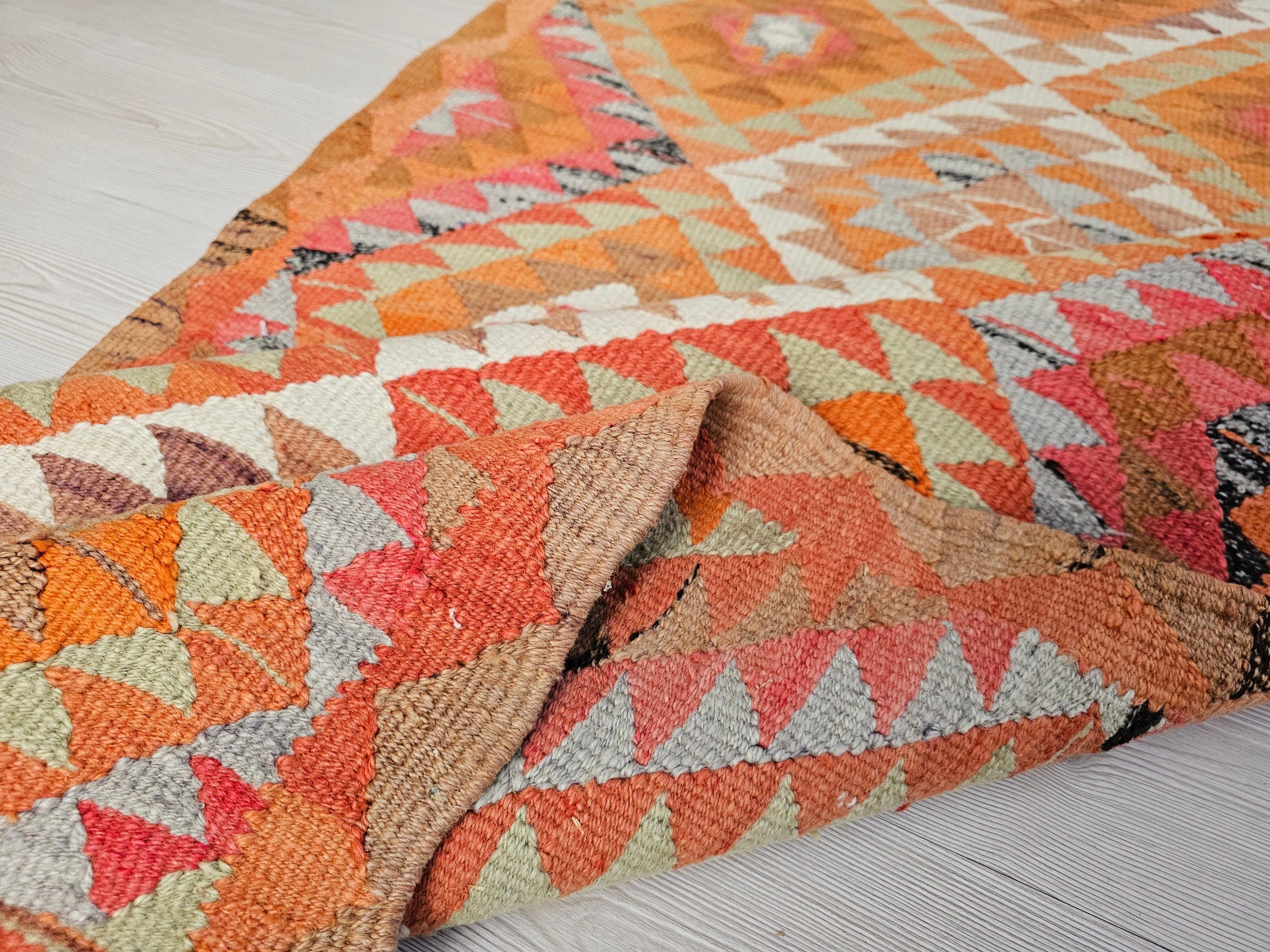 3x9 Turkish Runner: Hand Knotted Wool Oushak Runner Rug - Pastel Color Muted Runner rug - Geometric Coastal Decor (3x9 ft)