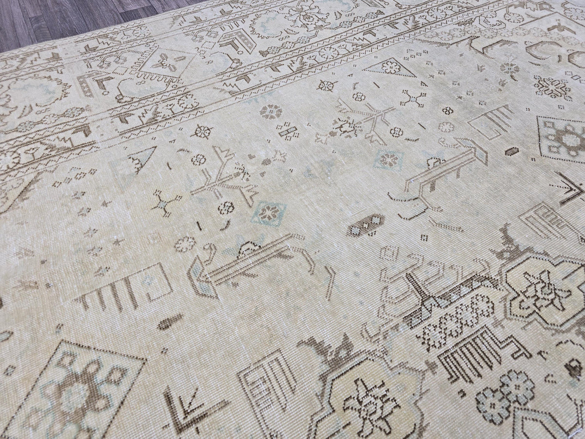 Vintage Oushak Rug: Large Neutral Beige Turkish Area Rug (9'7" x 12'5")
