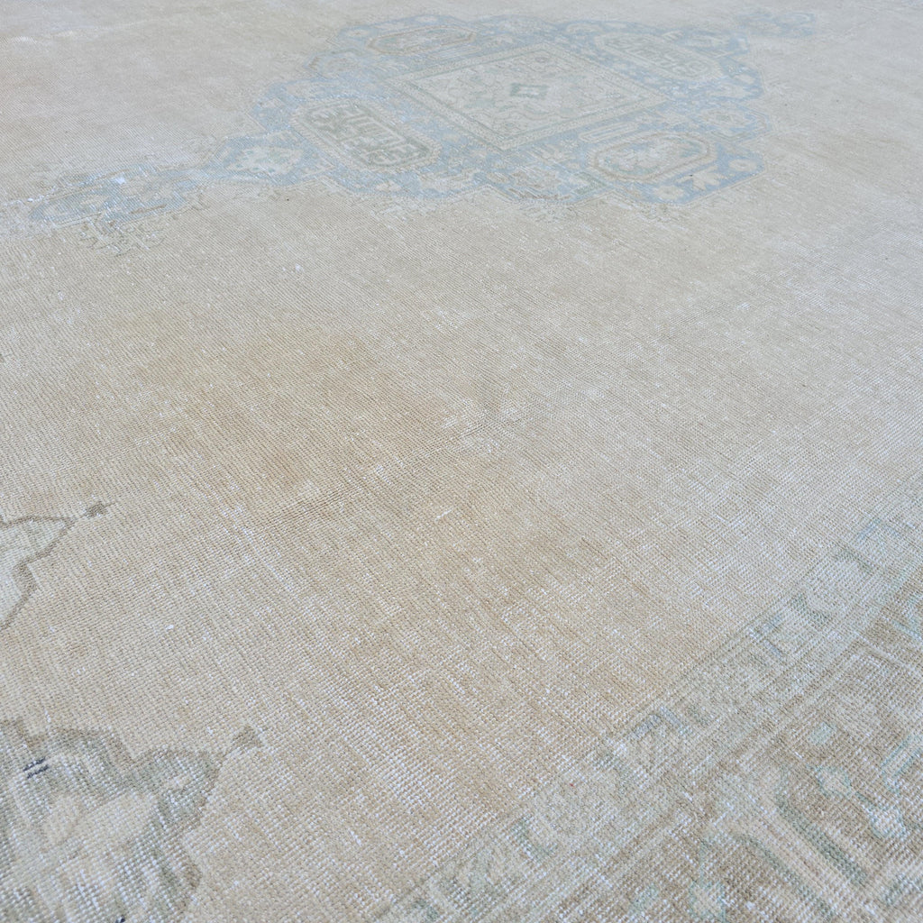 9x12 Turkish Rug Muted Blue Cream Beige Anatolian Area Rug Bedroom Scandinavian Decor