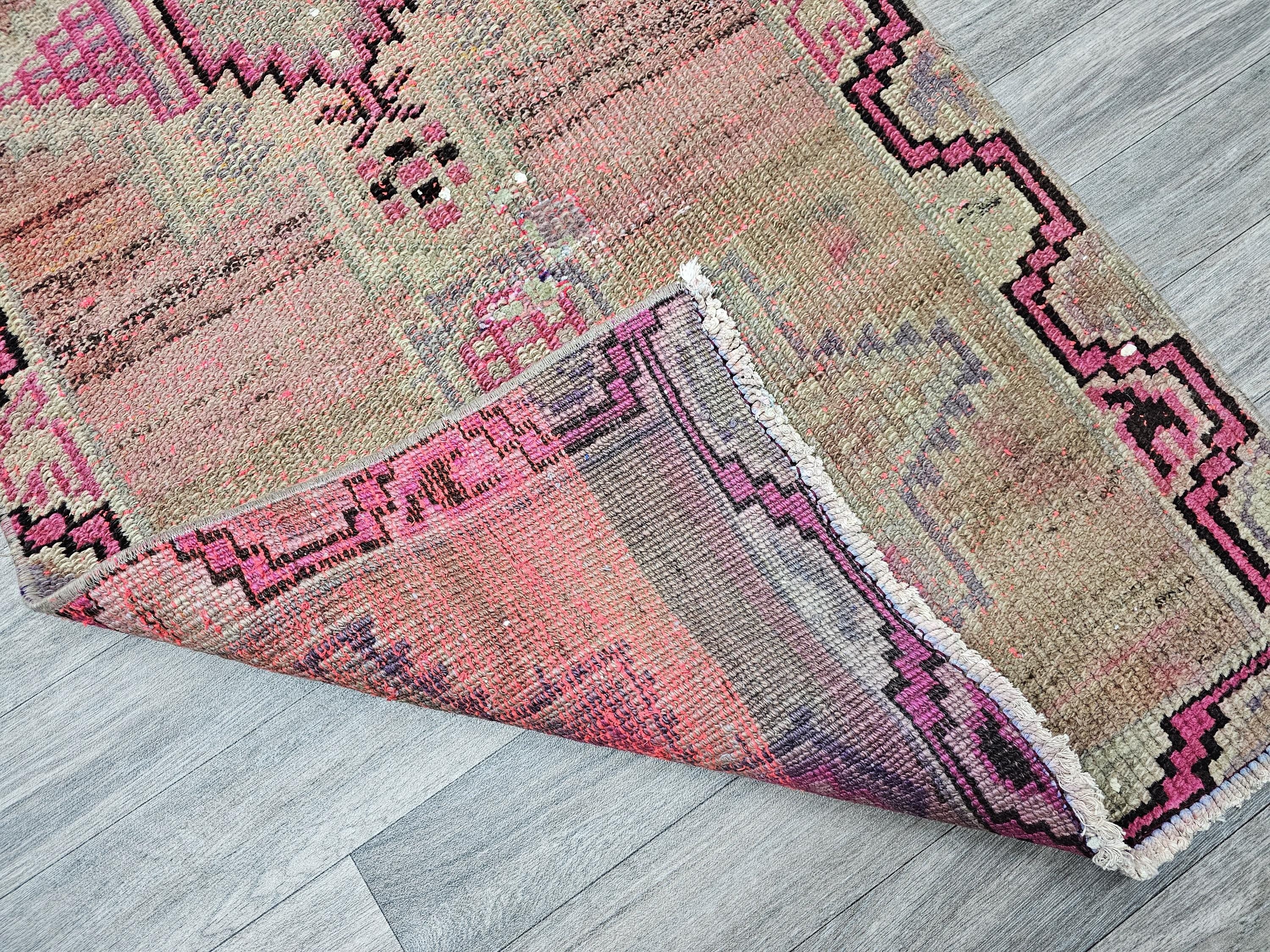 Vintage Wool Runner Rug: 2.5x12.45 ft, Muted Pastel Oriental Hallway Rug