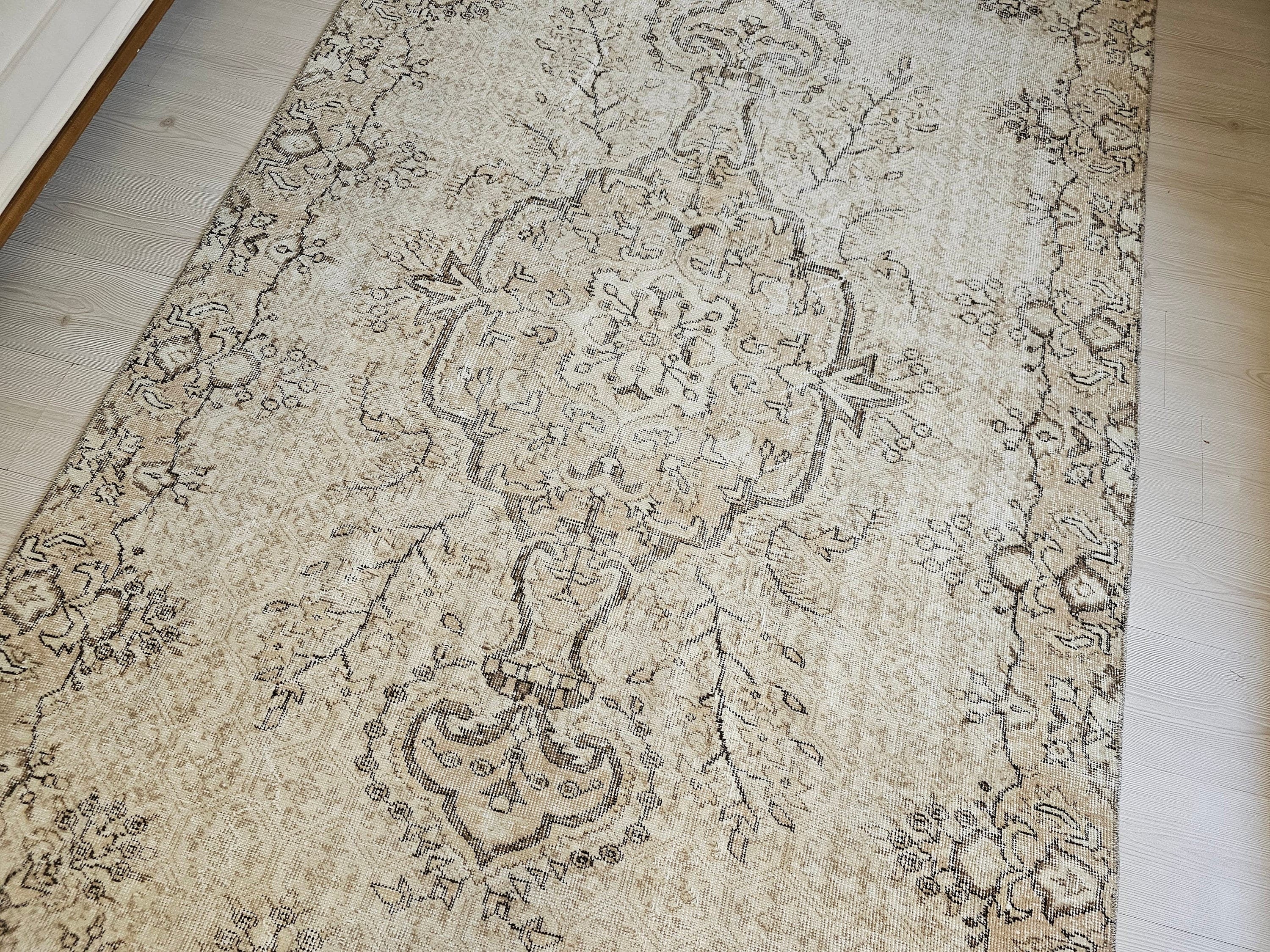 Muted Oushak Rug: 5.3x8.6 ft. Vintage Turkish Wool Area Rug