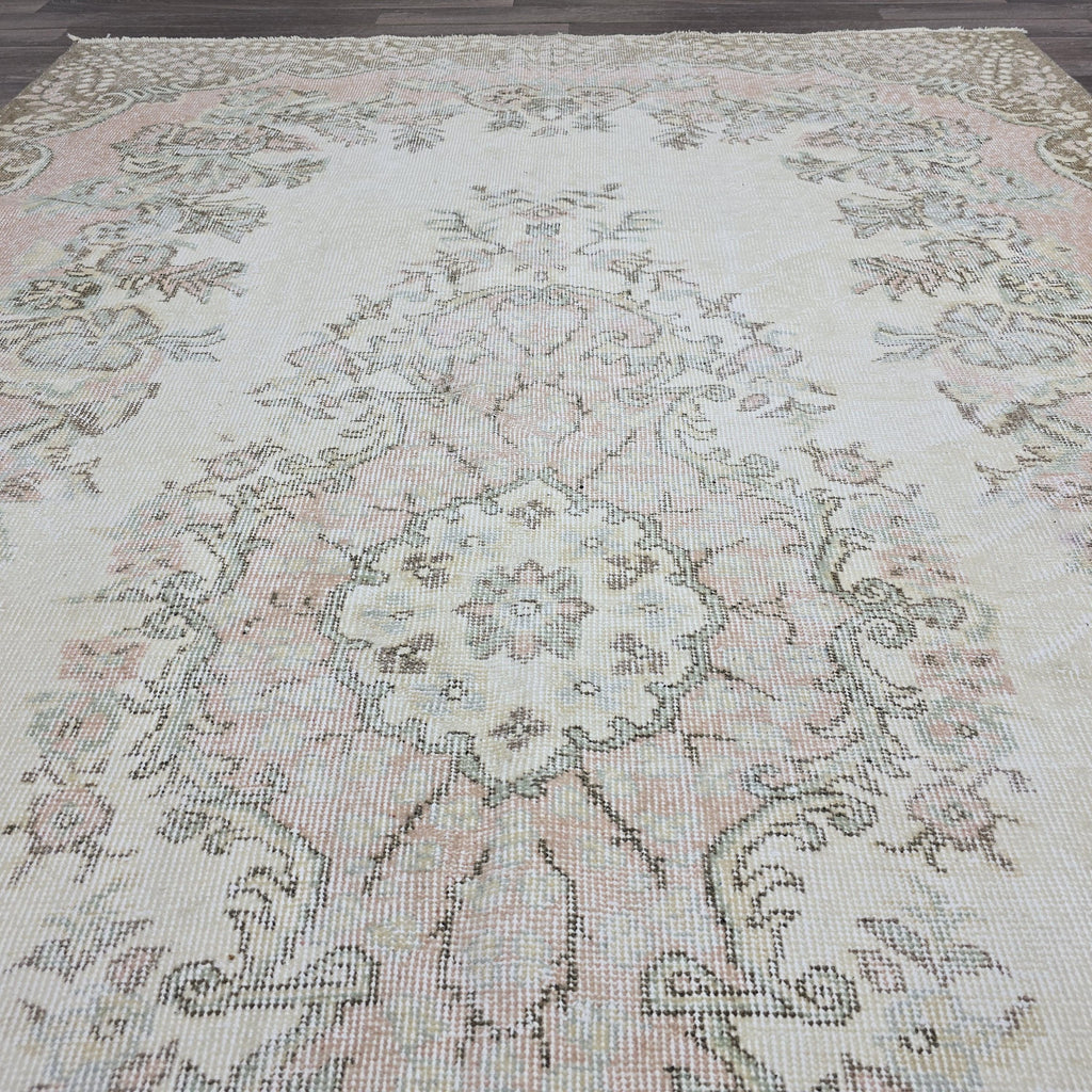 6x9 Vintage Pink Oushak Rug, Wool Anatolian Carpet