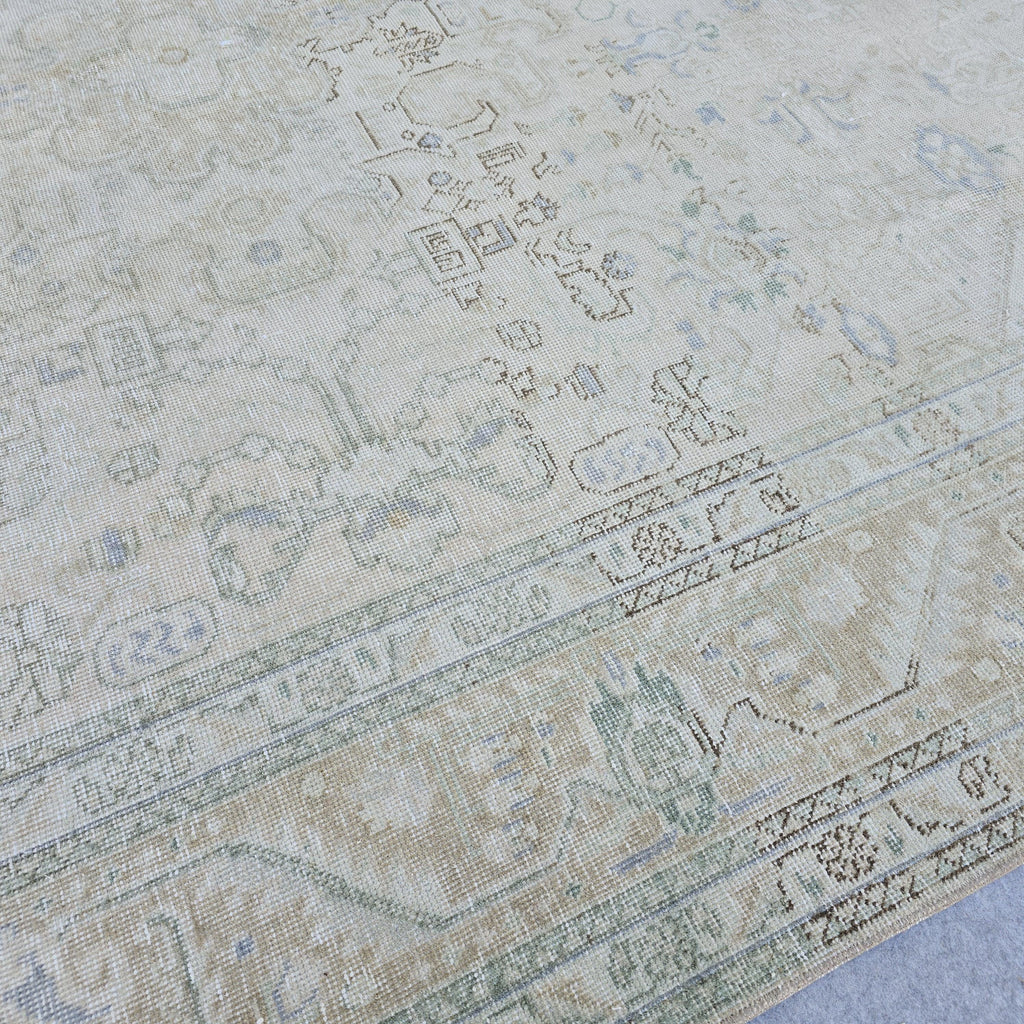 Hand-Knotted Neutral Oushak Rug: 8x11 Vintage Turkish Wool Area Rug