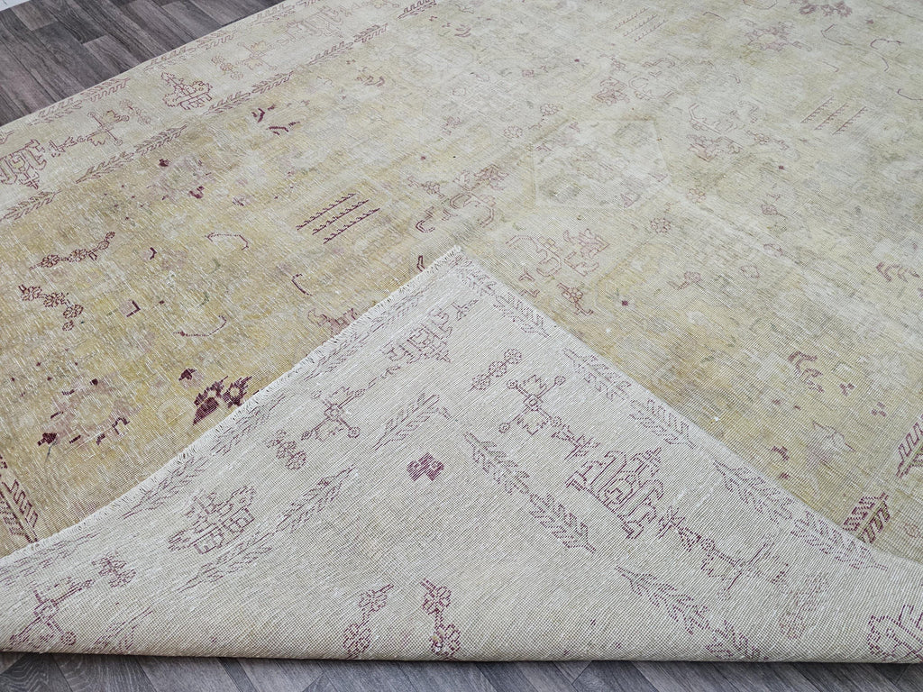 Hand Knotted 9x12 Wool Heriz Rug: Neutral Beige Brown Anatolian Carpet
