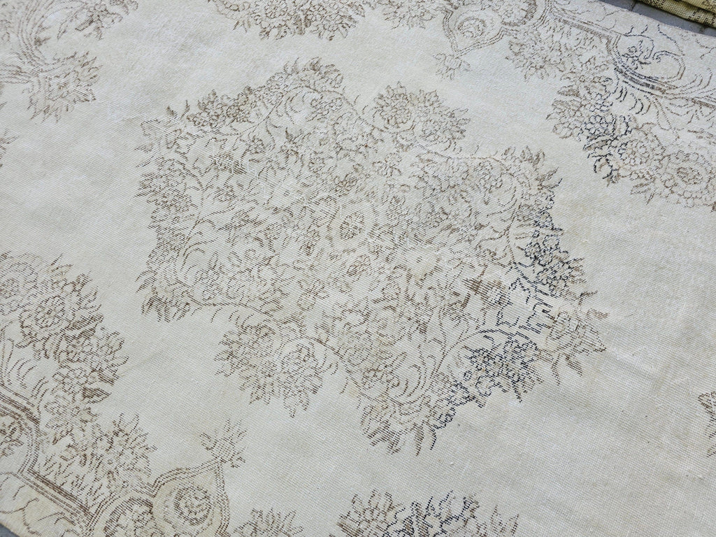 6x9 Vintage Turkish Oushak Rug: Cream Wool Area Rug