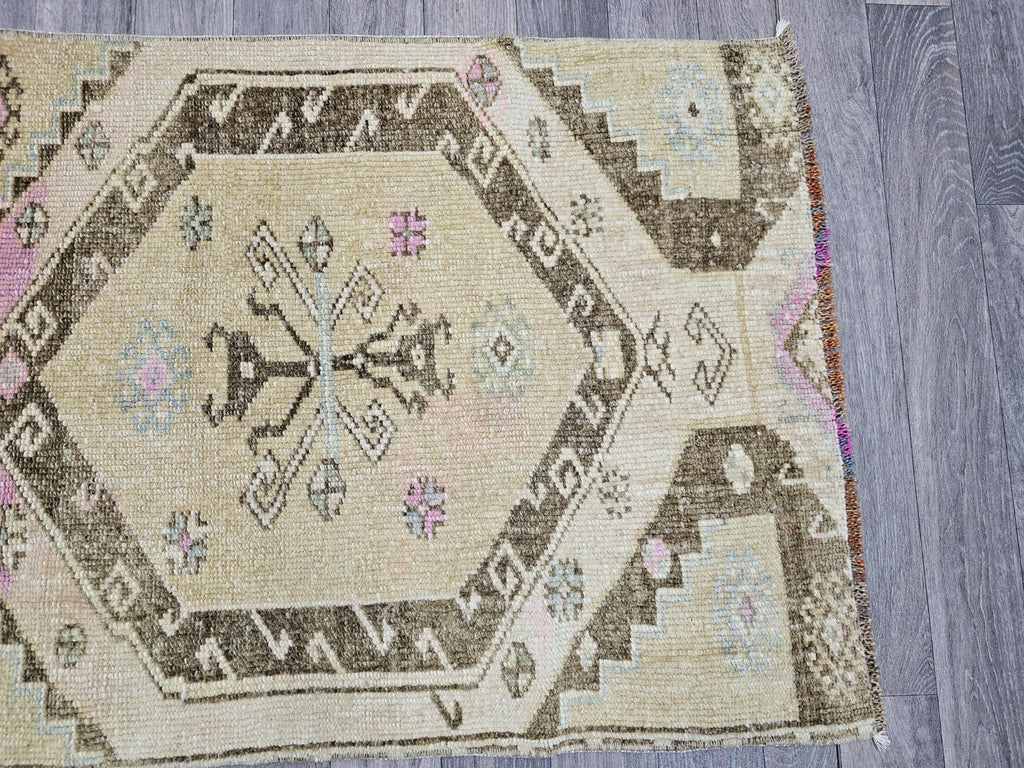 Hand Knotted Turkish Wool Runner Rug: Muted Neutral Colors, 2x6 ft