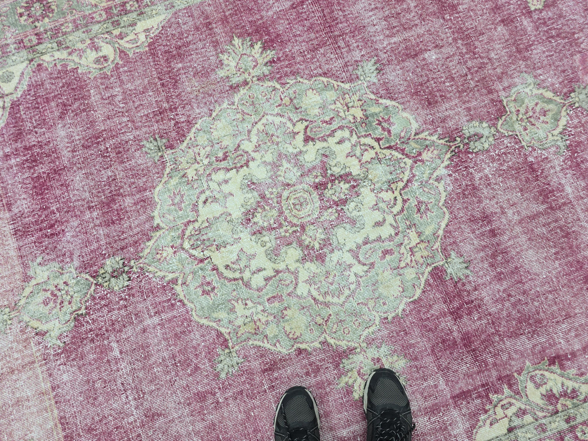 Vintage Turkish Oushak Rug: 7x11 Pink Floral Wool Carpet