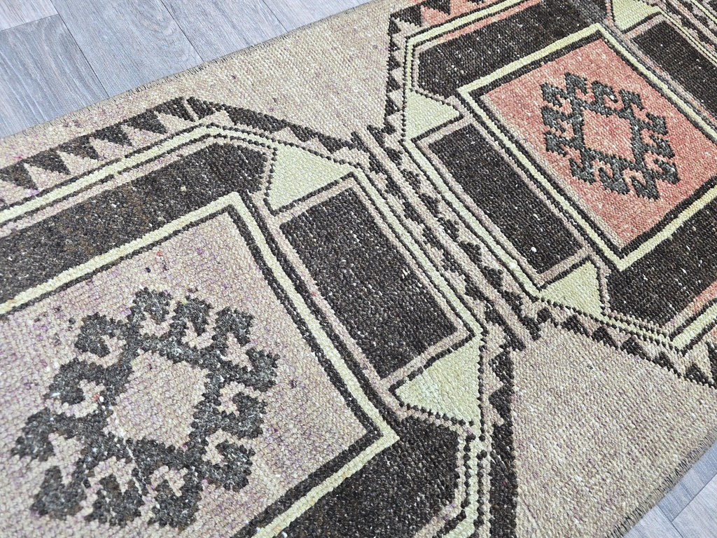 Vintage Turkish Runner Rug 2x7: Handwoven Boho Hallway Rug