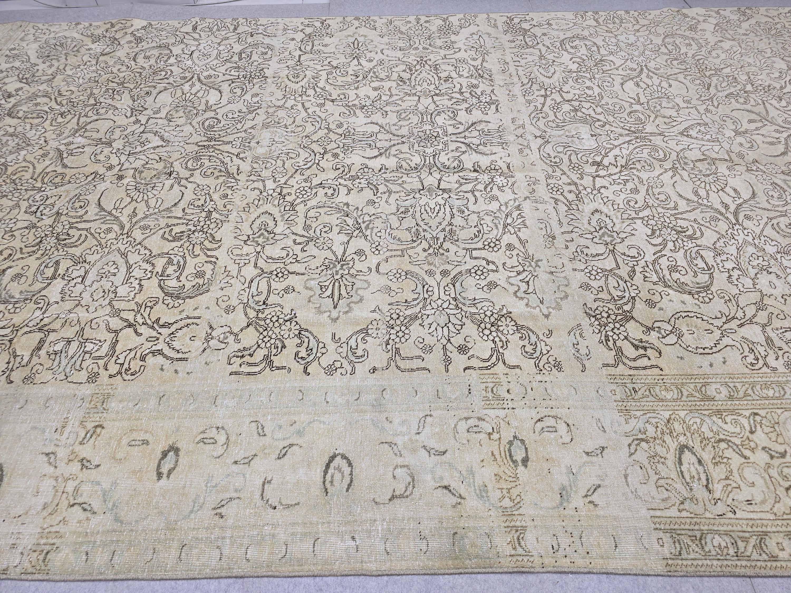 8x15 Hand Knotted Wool Area Rug, Muted Beige Floral Living Room Carpet (8x15 ft)