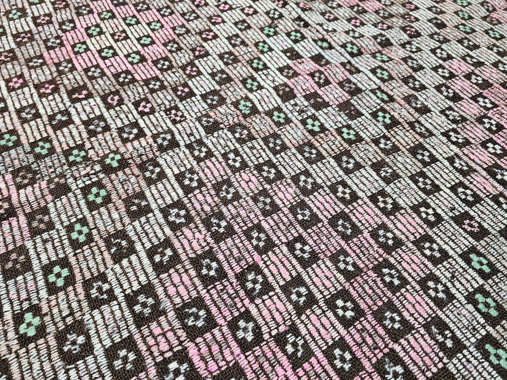 Handmade Wool Checkered Rug: 6x10.75 ft Vintage Eclectic Carpet
