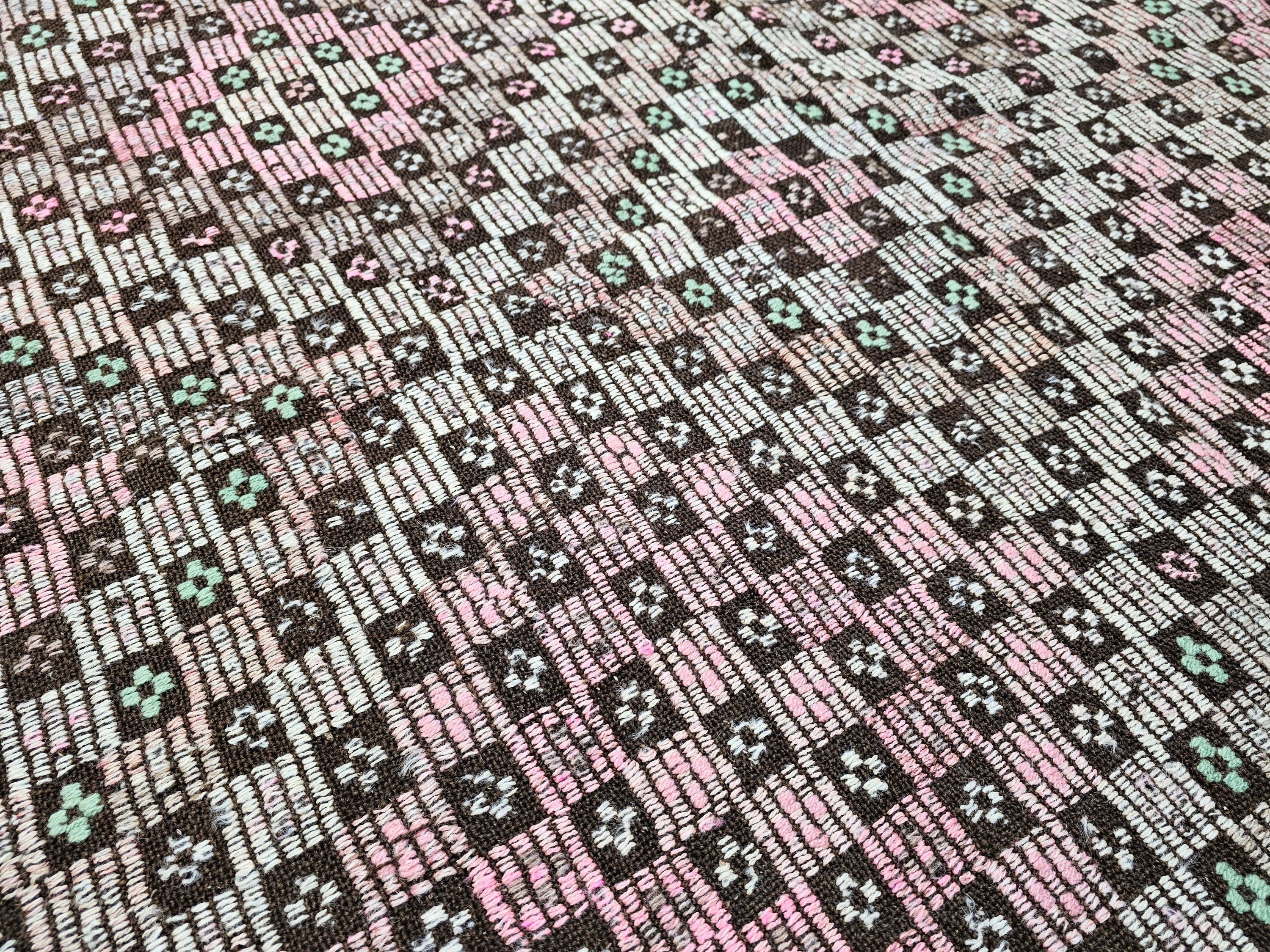 Handmade Wool Checkered Rug: 6x10.75 ft Vintage Eclectic Carpet