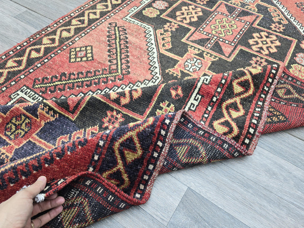 Vintage Turkish Runner Rug: 4x10 Handwoven Wool Oushak Hallway Carpet