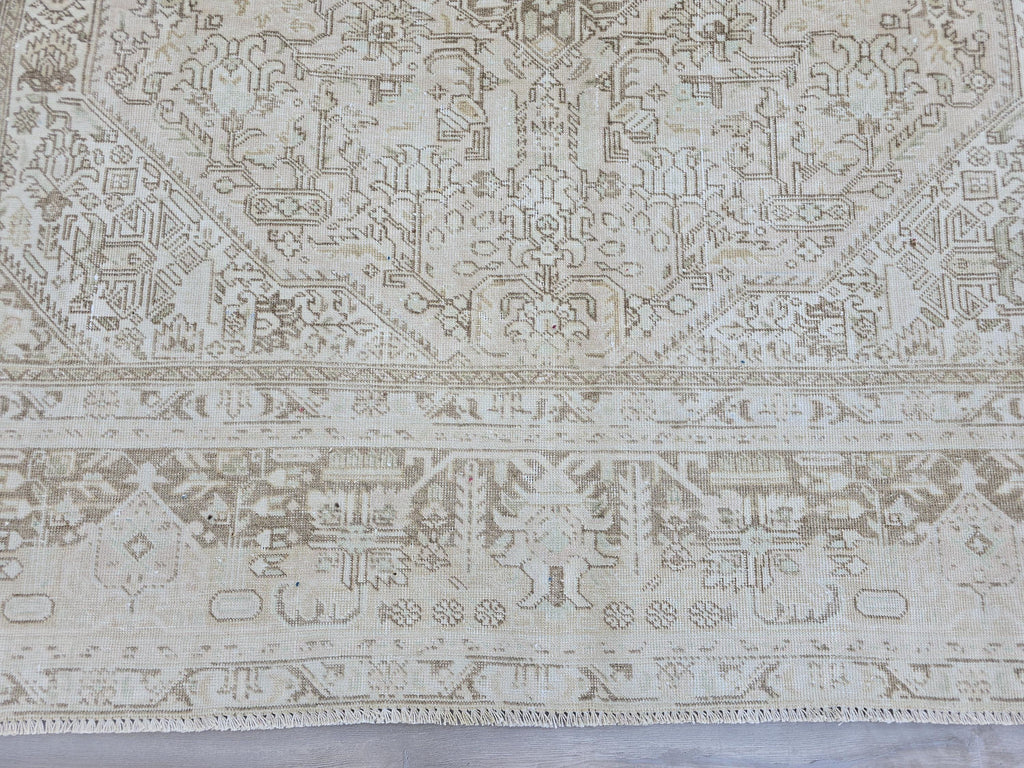 8x11 Hand-Knotted Wool Oushak Rug: Neutral Turkish Boho Decor