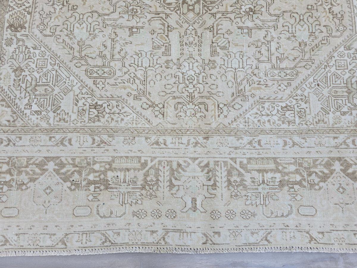 8x11 Hand-Knotted Wool Oushak Rug: Neutral Turkish Boho Decor