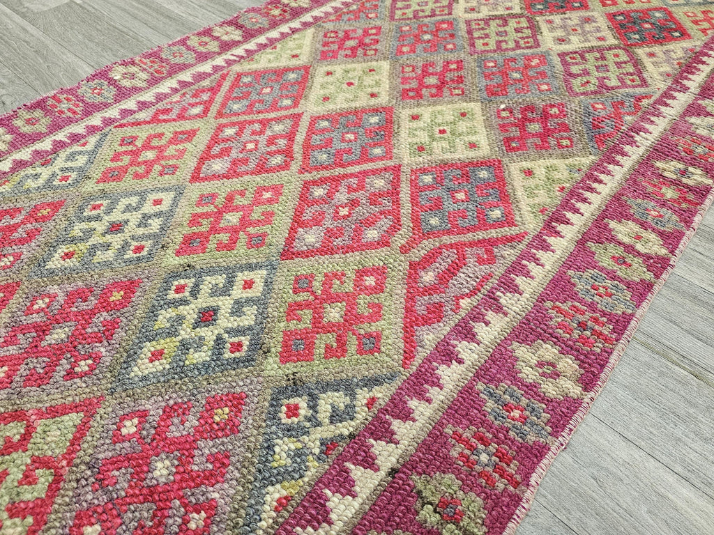 Hand Knotted Herki Runner Rug: Vintage Turkish Hallway Rug