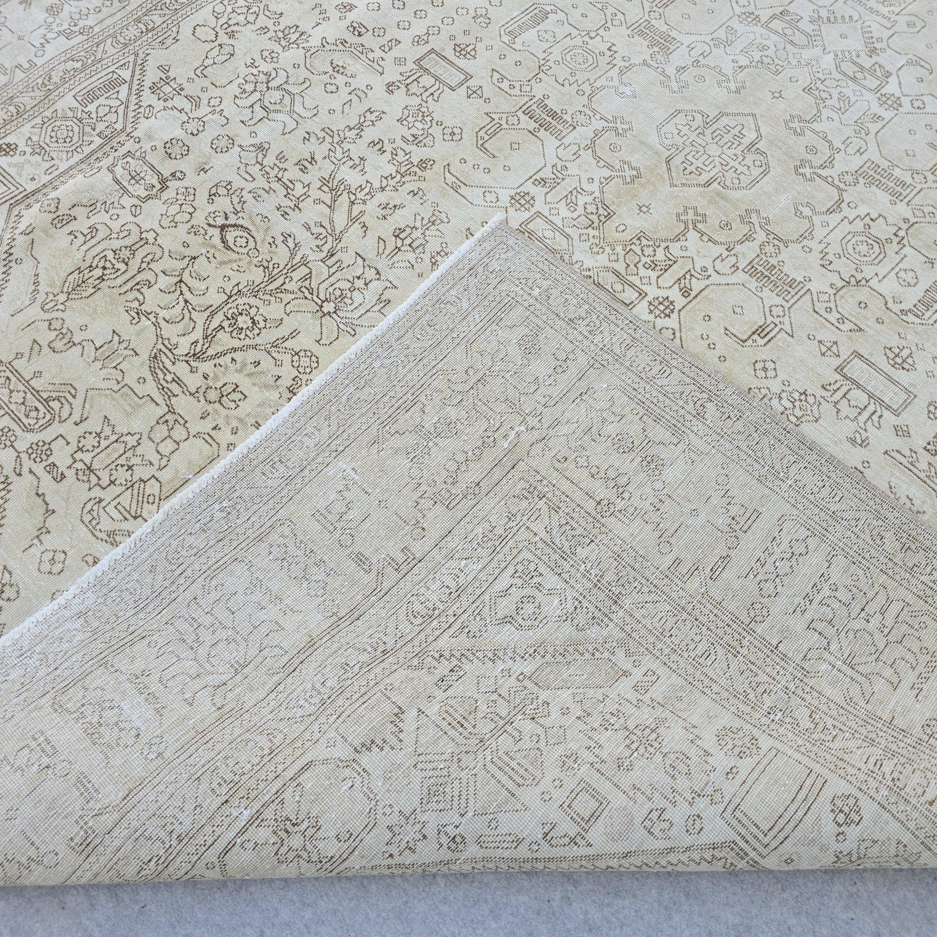 Classic Large Vintage Neutral Turkish Rug Cream Beige Brown Geometric