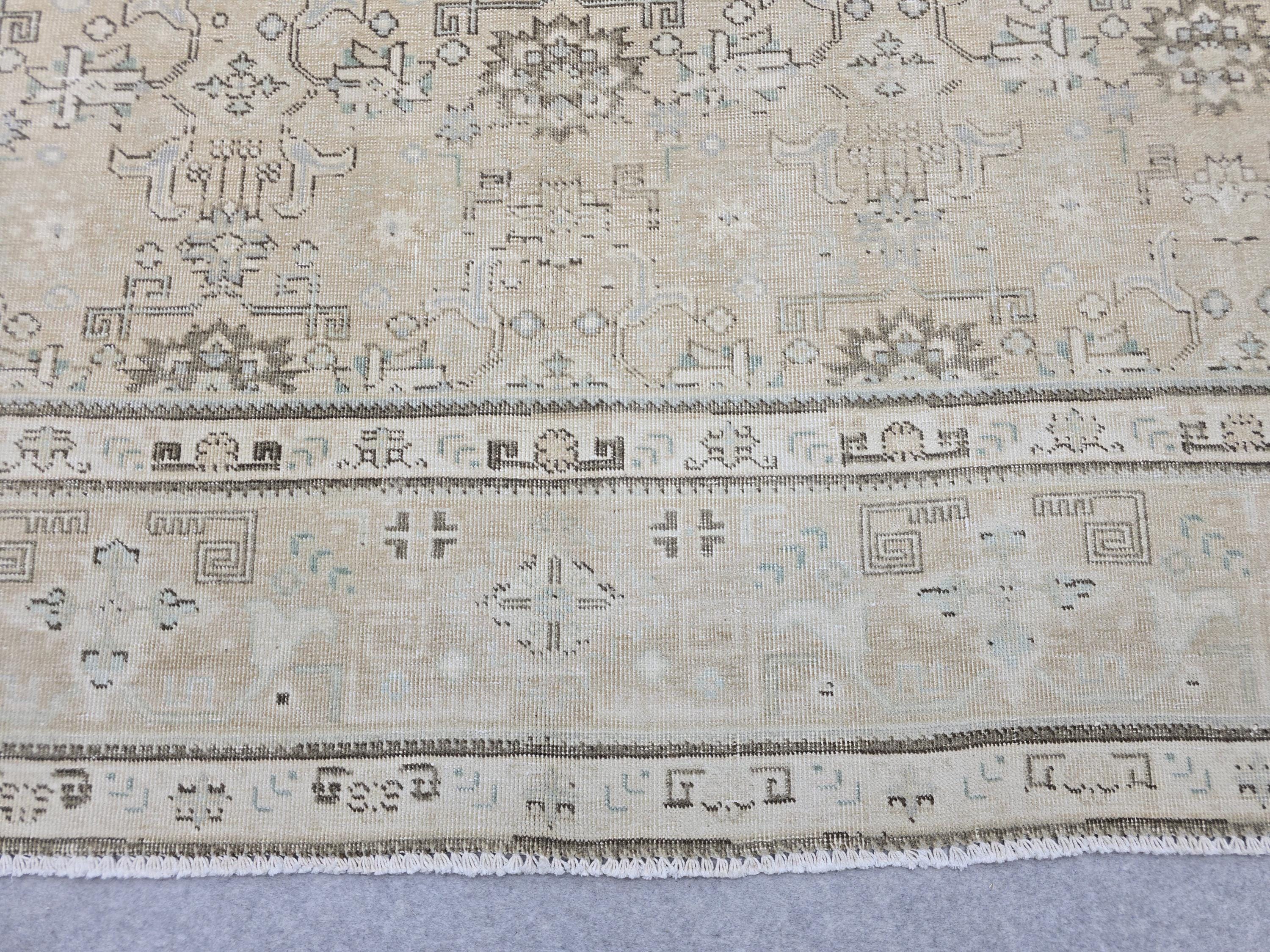 Oushak Rug 9x13 Faded Neutral Vintage Turkish Carpet Hand Woven Distressed Area Rug