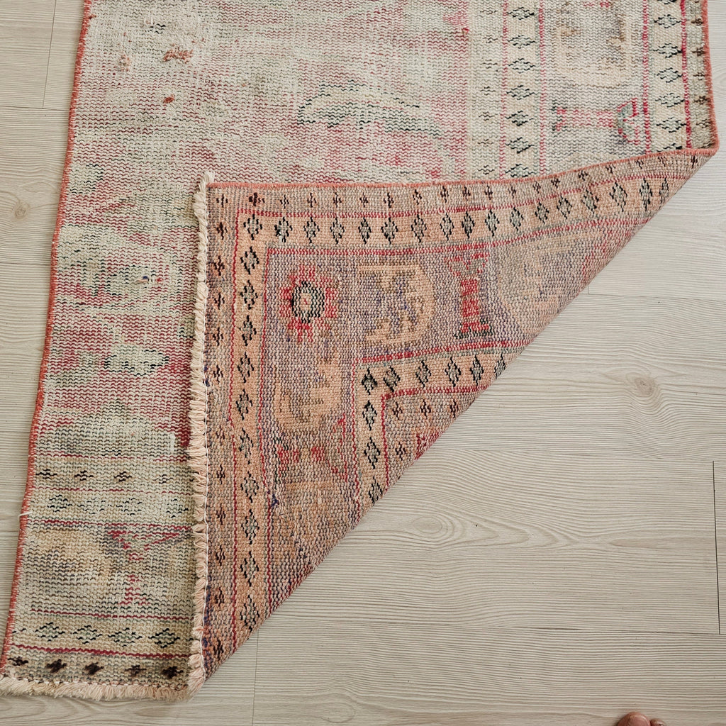 Vintage Turkish Oushak Runner Rug: 2.6x10 ft, Narrow Floral Wool Rug