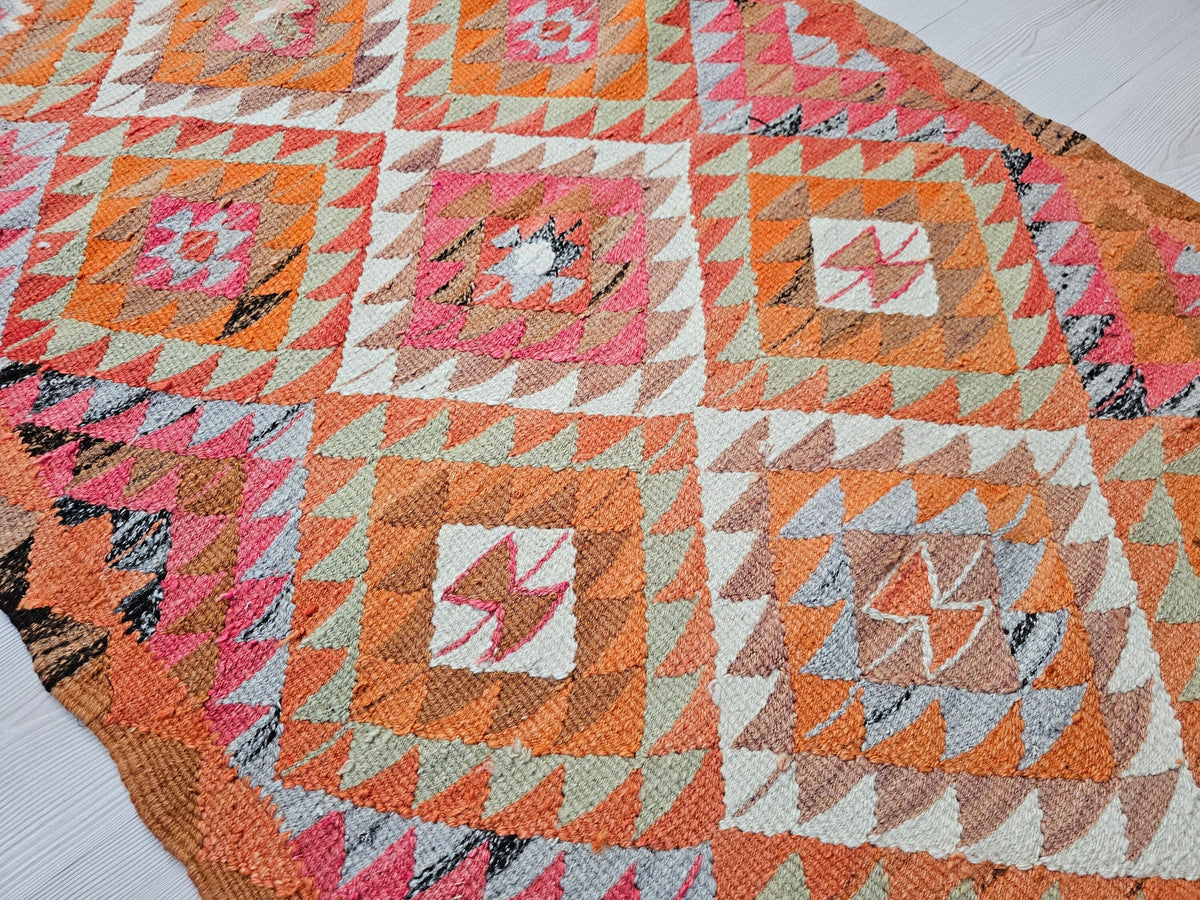 3x9 Turkish Runner: Hand Knotted Wool Oushak Runner Rug - Pastel Color Muted Runner rug - Geometric Coastal Decor (3x9 ft)