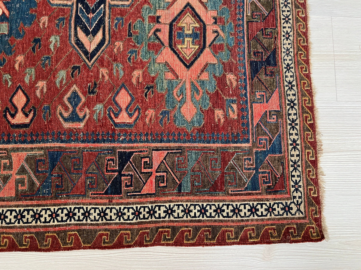 Antique Caucasian Soumak Rug: Hand-Knotted Wool, Tribal Design (5x6.35 ft)