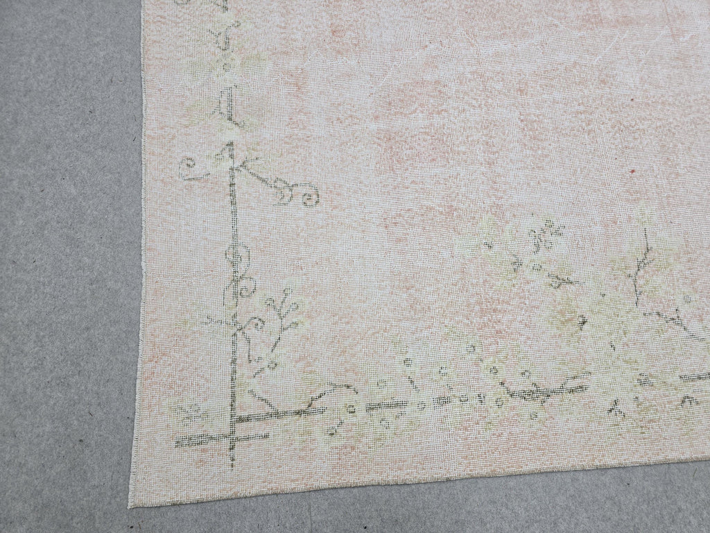 Oushak Rug 7x10, Faded Blush Pink Hand Knotted Turkish Area Rug, Muted Neutral Wool Carpet, Boho Bedroom Living Room Farmhouse Decor