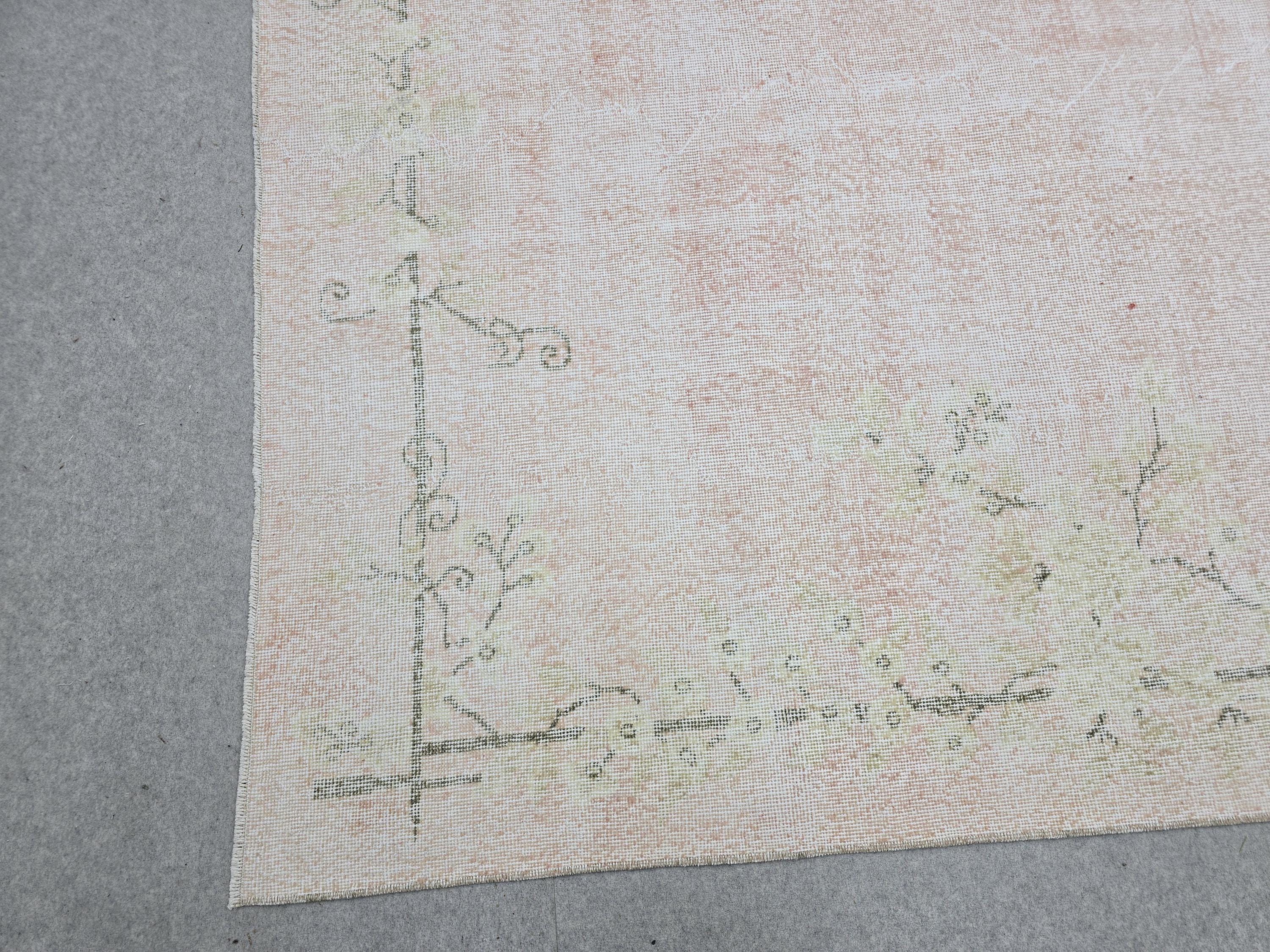 Oushak Rug 7x10, Faded Blush Pink Hand Knotted Turkish Area Rug, Muted Neutral Wool Carpet, Boho Bedroom Living Room Farmhouse Decor