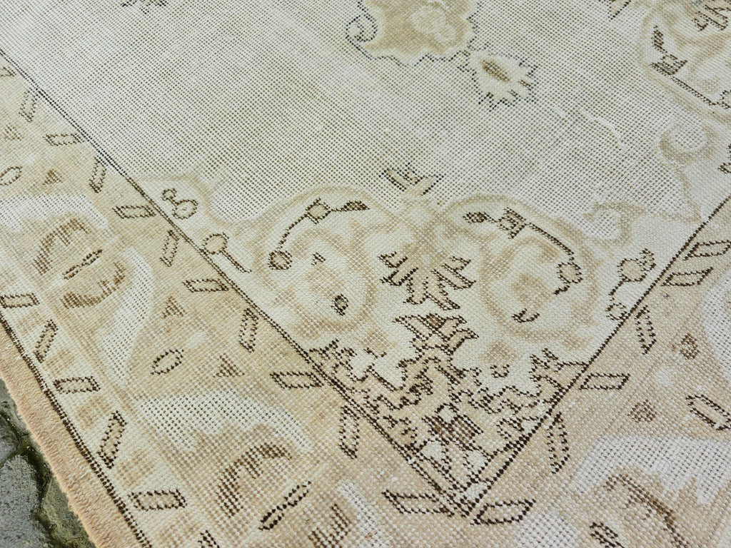 4x7 Hand-Knotted Wool Turkish Rug: Neutral Vintage Entryway Rug