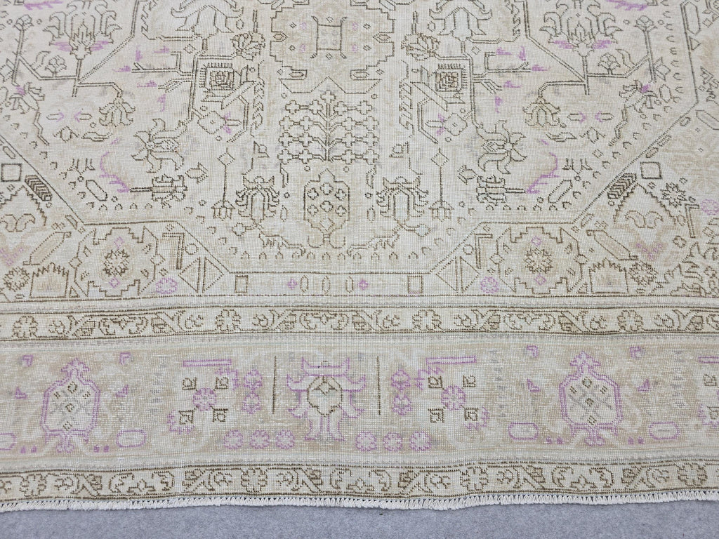 Oushak Wool Area Rug: 9x12 Light Pink Beige Turkish Rug