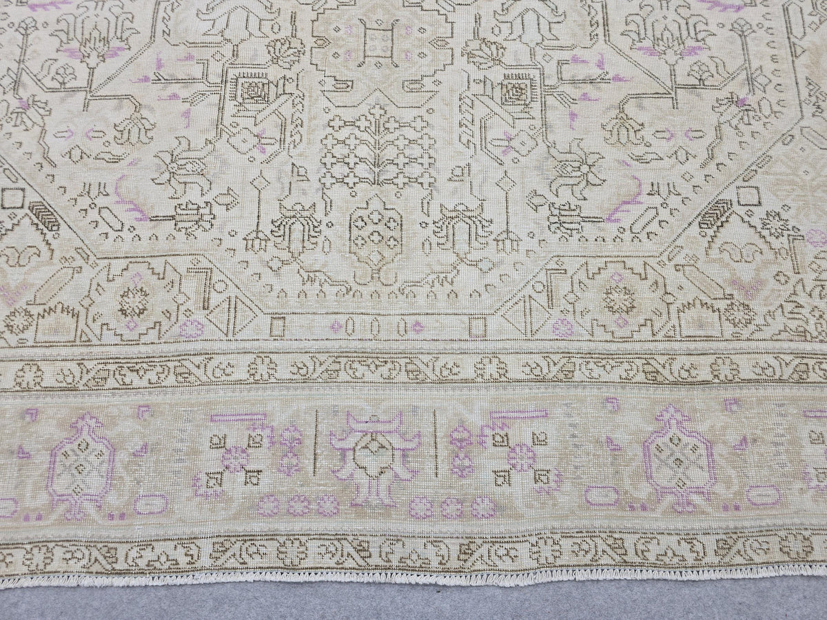Oushak Wool Area Rug: 9x12 Light Pink Beige Turkish Rug