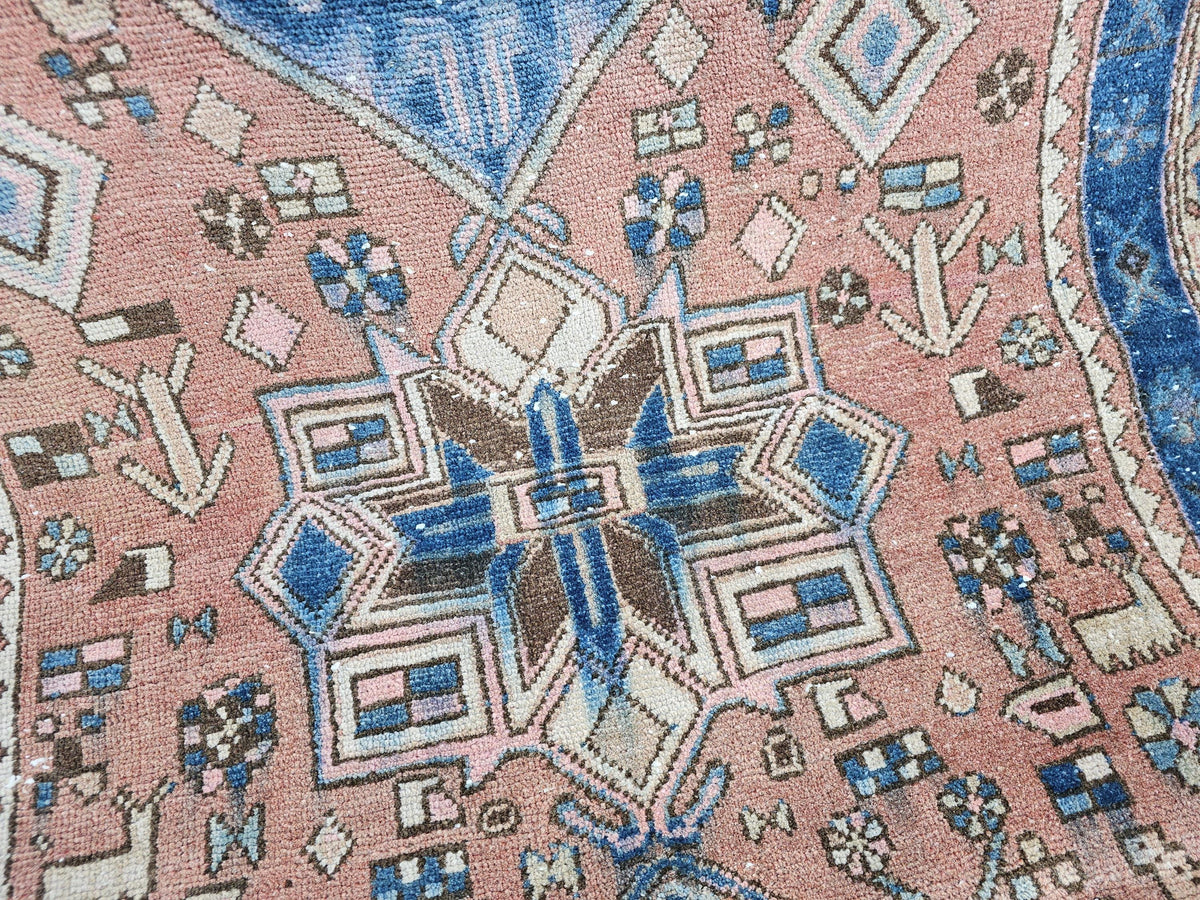 Antique Wool Runner Rug: Hand-Knotted Geometric Design (3.50x10.60 ft)