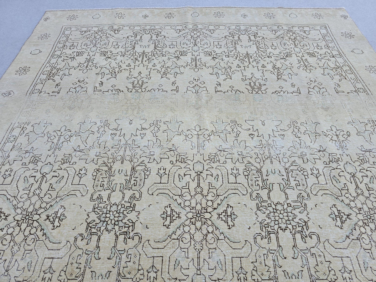 8.70x12.20 feet Cream Beige Floral Hand Knotted Vintage Turkish Wool Area Rug