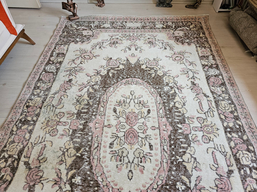 Handwoven Wool Oushak Rug: 6x9 Vintage Bohemian Area Rug