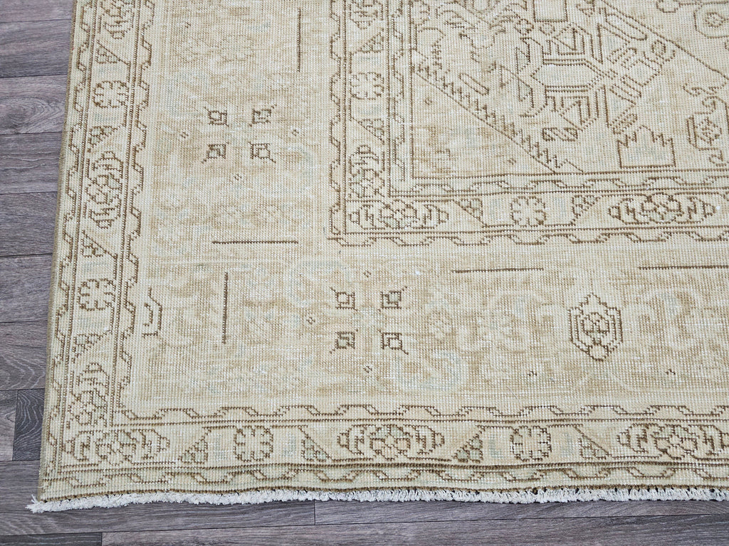 Oversize Hand Knotted Wool Rug: 9.60x12.60 ft. Vintage Turkish Geometric Carpet
