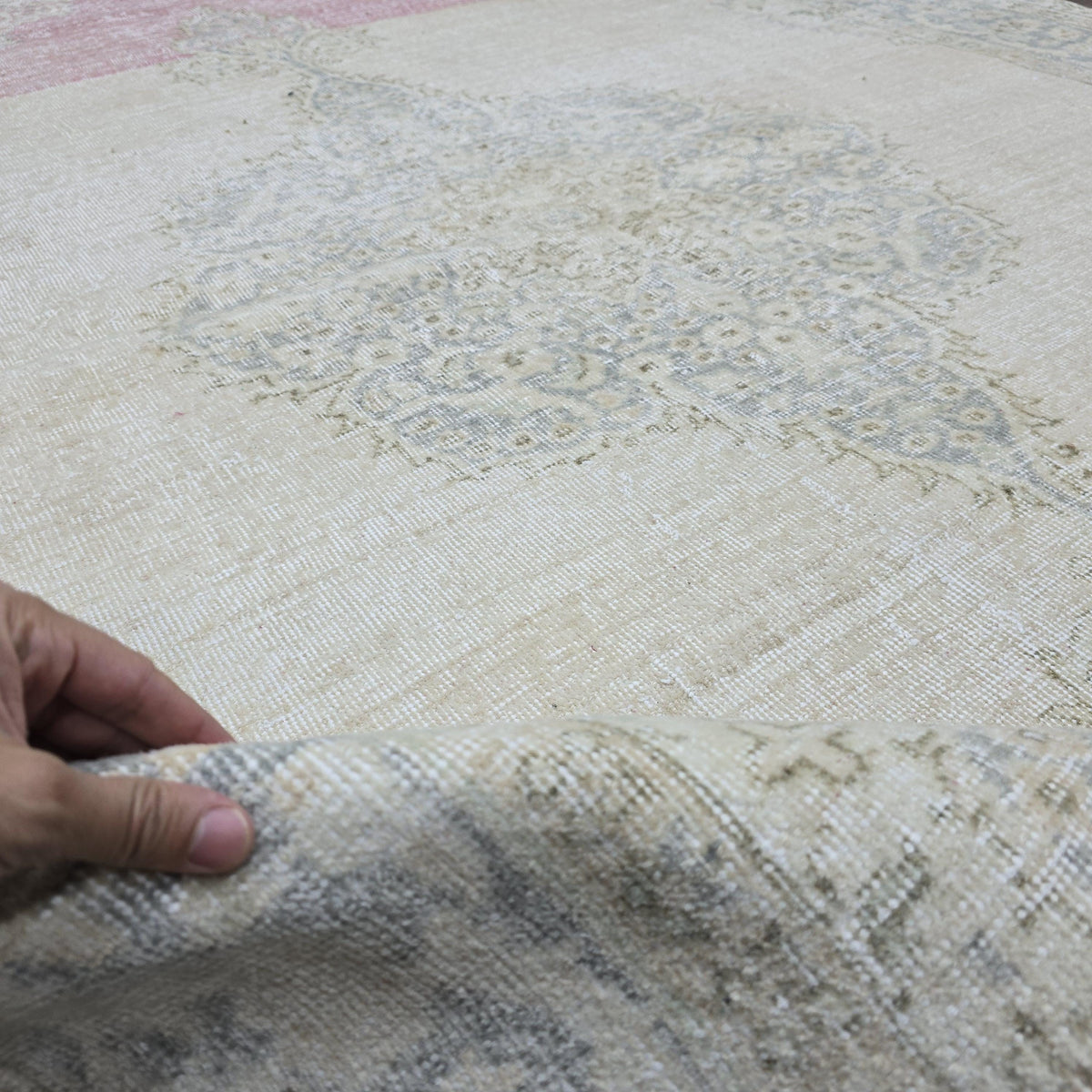 Antique Oushak Rug 7x10 Turkish Rug Handmade Wool Carpet Neutral Muted Area Rug For Living Room Bedroom Boho Home Decor