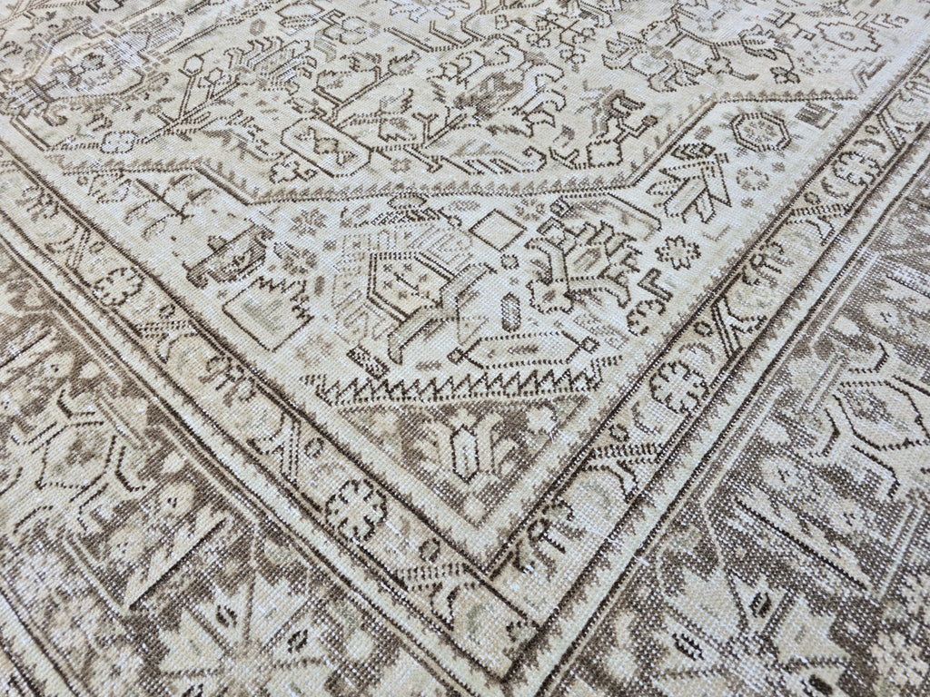 Vintage Turkish Rug, Neutral Beige 8x11 Area Rug, Handwoven Distressed Medallion Rug