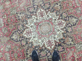 Vintage Hand-Knotted Wool Rug, Red Medallion Turkish Carpet, 9x13 Living Room Area Rug