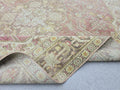 10x13 Vintage Turkish Wool Rug, Rose Pink Geometric Medallion, Distressed Area Carpet