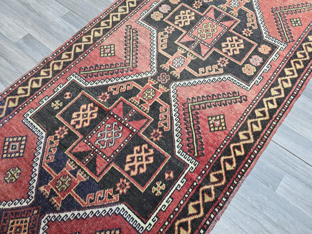 Vintage Turkish Runner Rug: 4x10 Handwoven Wool Oushak Hallway Carpet