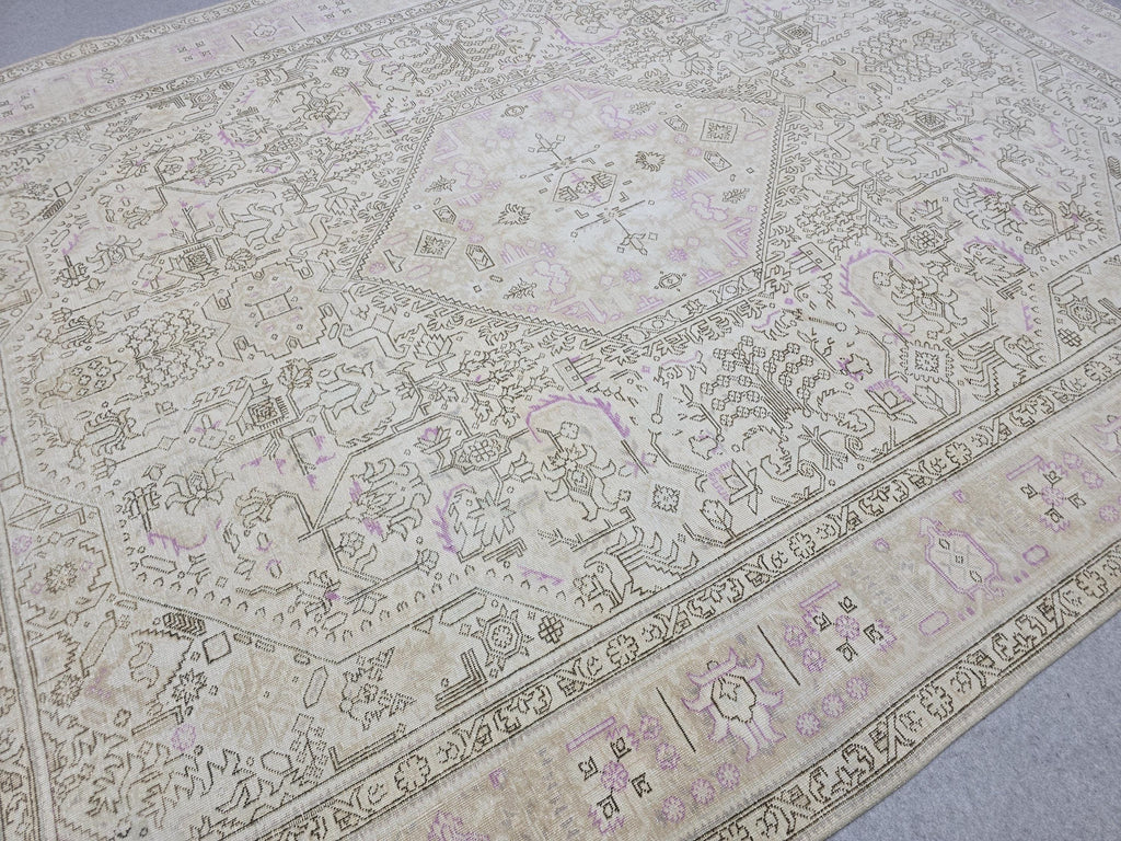 Oushak Wool Area Rug: 9x12 Light Pink Beige Turkish Rug