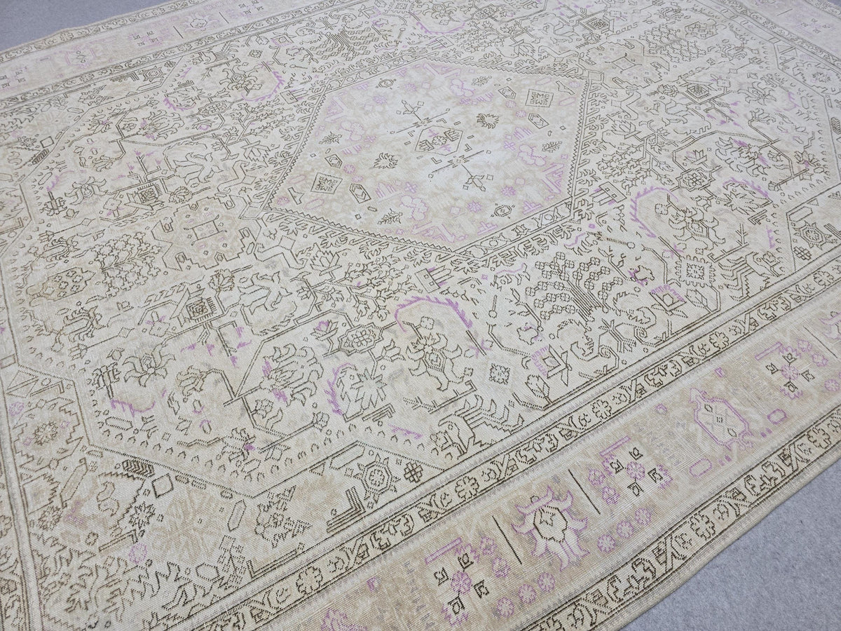 Oushak Wool Area Rug: 9x12 Light Pink Beige Turkish Rug