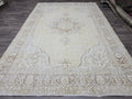 7x10 Vintage Turkish Oushak Rug 7x10: Neutral Medallion Turkish Carpet beige brown