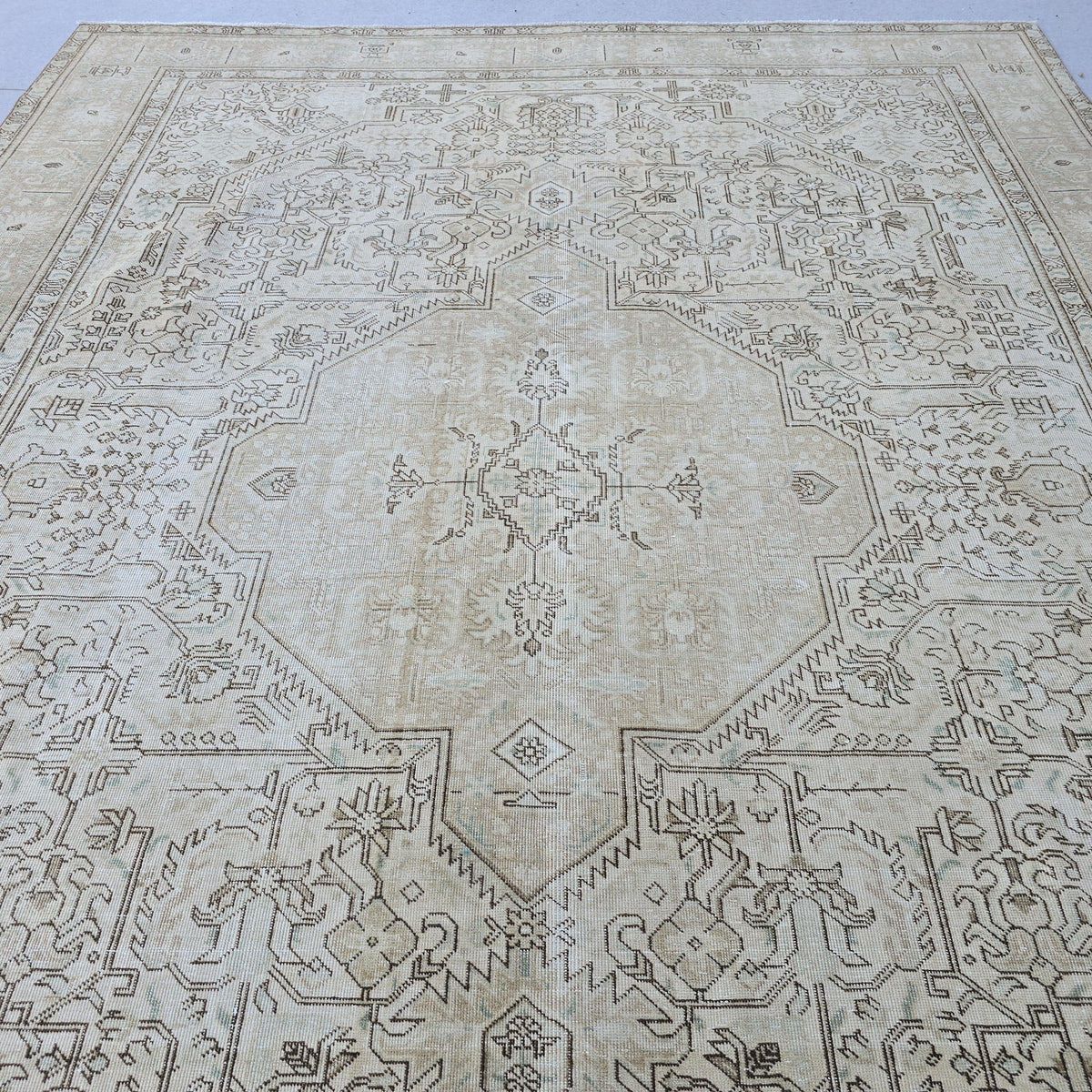 10x12 Oushak Rug : Neutra Vintage Turkish Area Rug handmade wool beige brown Geometric