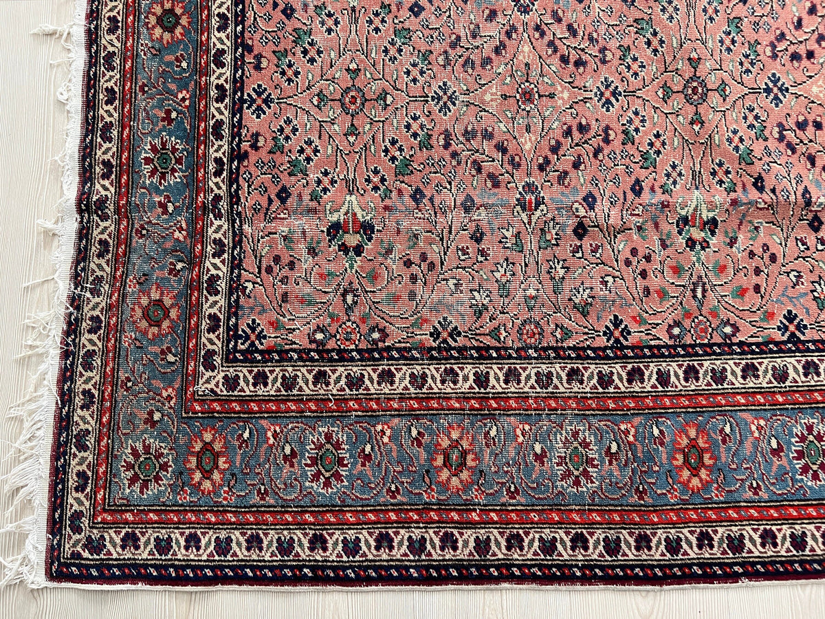 7x10 Vintage Turkish Oushak Rug: Hand-Knotted Floral Wool Carpet