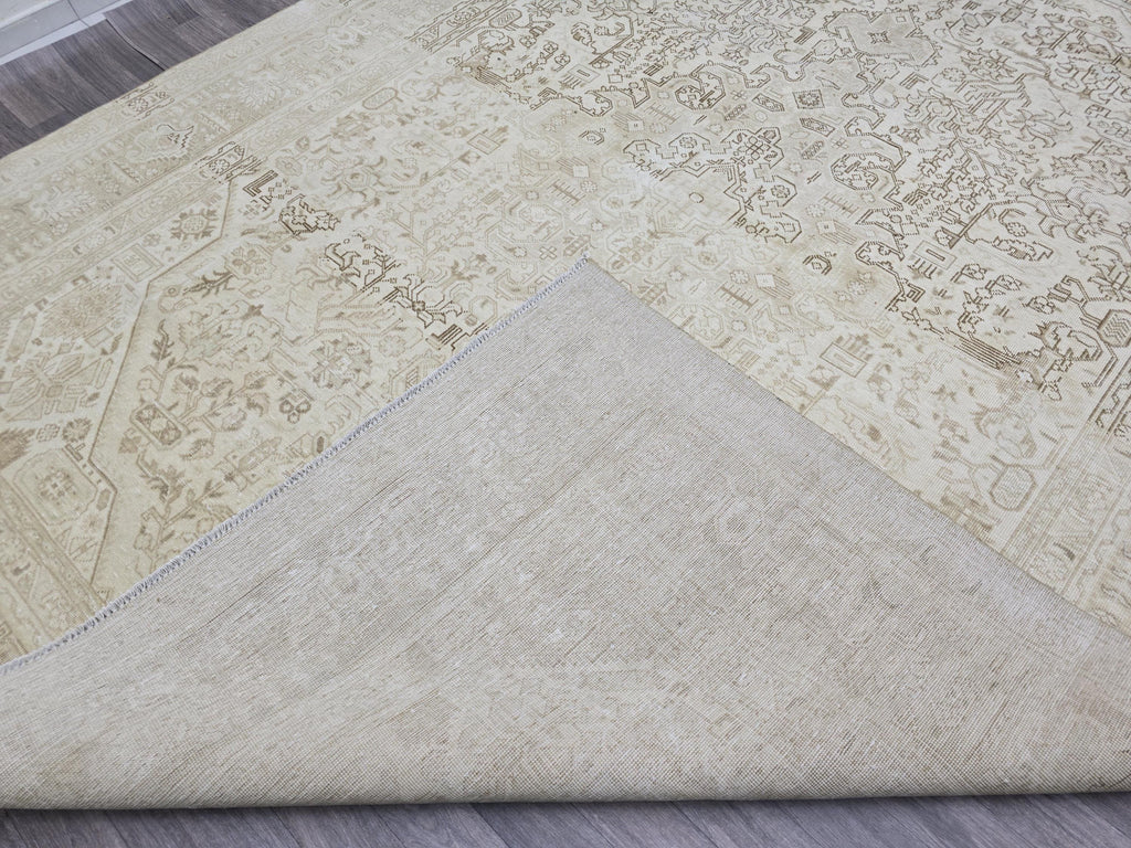 9.5x12.60 feet Handmade Wool Oushak Area Rug Neutral Geometric Beige and Brown rug