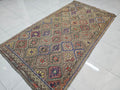 Checkered Vintage Handknotted Wool Rug: 5x9.5 ft Eclectic Oriental Carpet