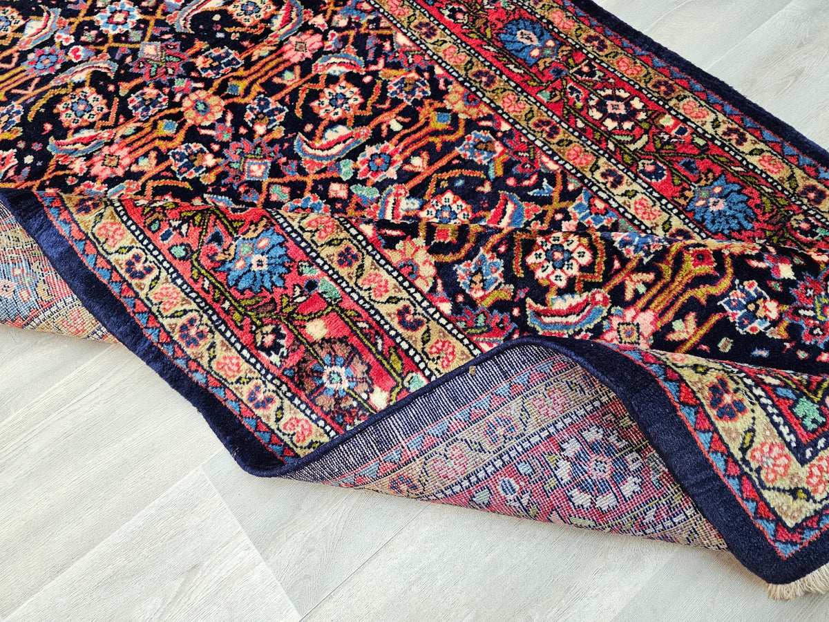 Hand Knotted Wool Turkish Runner Rug: Vintage Anatolian Design (3.90x10.50 ft)