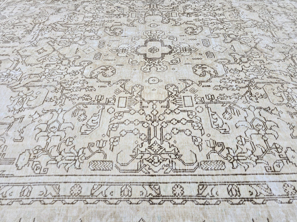 Oushak Rug 8x11, Antique Turkish Carpet, Ivory Brown Wool Rug, Hand Knotted Floral Area Rug, Neutral Dining Room Rug, Boho Decor Rug,