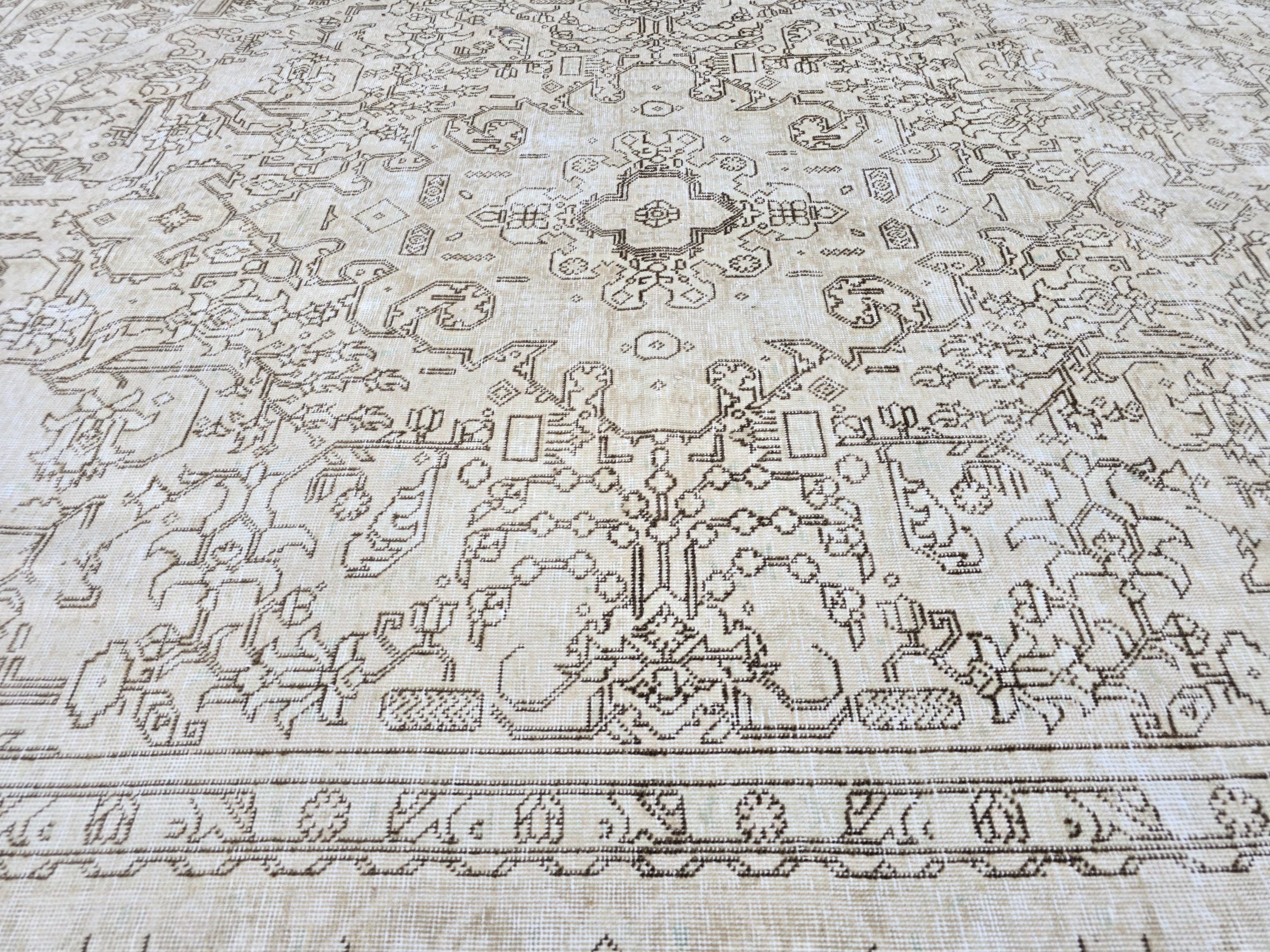 Oushak Rug 8x11, Antique Turkish Carpet, Ivory Brown Wool Rug, Hand Knotted Floral Area Rug, Neutral Dining Room Rug, Boho Decor Rug,